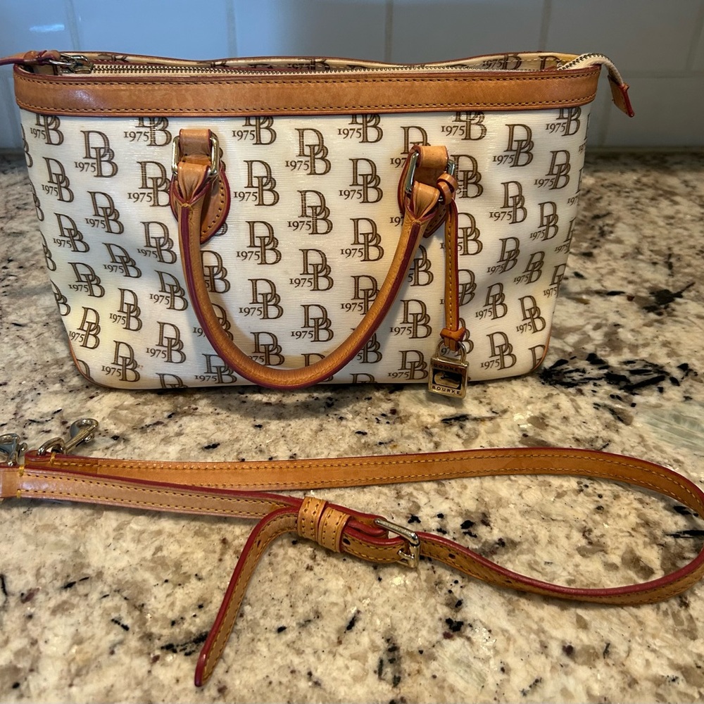 Dooney & Bourke White and Tan Shoulder Bag